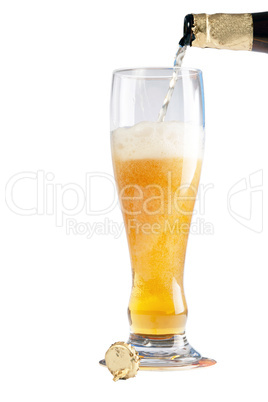 Beer flowing in the glass