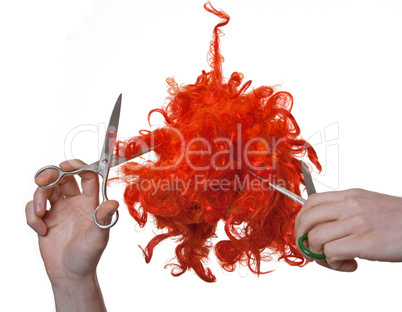 Cutting red wig