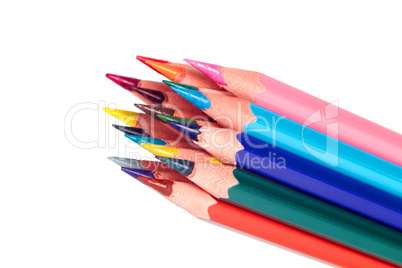 Colored pencils, isolated, on a white background