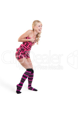 Girls in pink tape dress