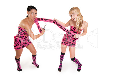 Girls in pink tape dress