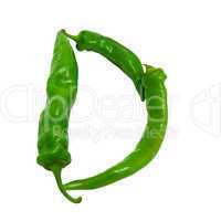 Letter D composed of green peppers