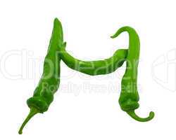Letter H composed of green peppers