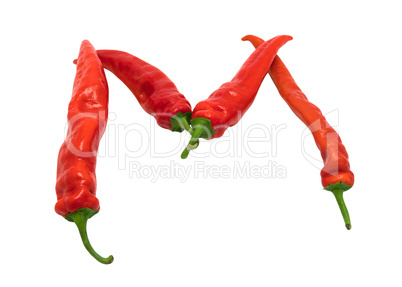 Letter M composed of chili peppers