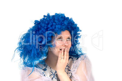 woman wearing Blue wig