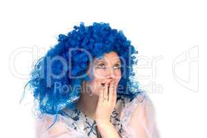 woman wearing Blue wig