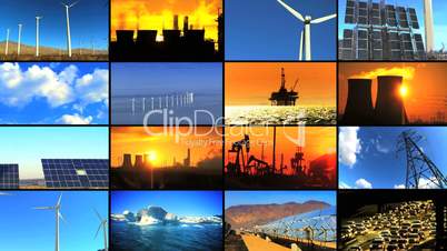Montage of Clean Energy & Fossil Fuel Pollution