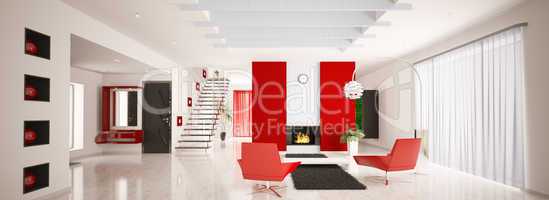 Modern apartment interior panorama 3d render