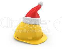 Yellow helmet with santa claus hat on top