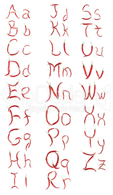 English alphabet made from chili