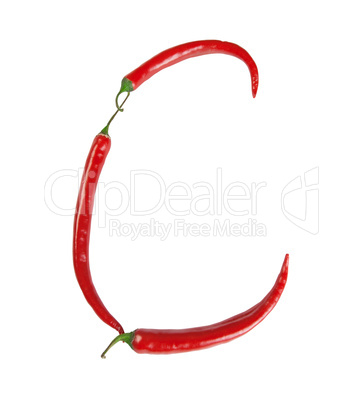 c letter made from chili isolated on white