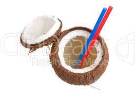Half open coconut with straws