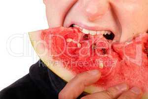 Man eating  watermelon slice