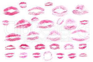 Red lips stamps isolated on white