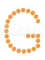 Letter "G" from orange slices isolated on white