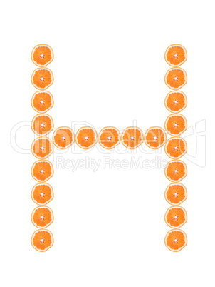 Letter "H" from orange slices isolated on white