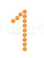 Number "1" from orange slices isolated on white