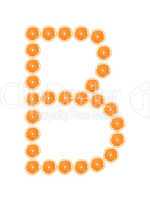 Letter "B" from orange slices isolated on white