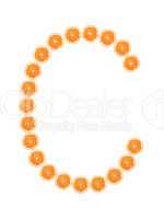 Letter "C" from orange slices isolated on white
