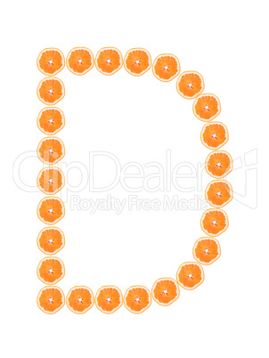 Letter "D" from orange slices isolated on white