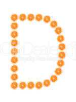 Letter "D" from orange slices isolated on white