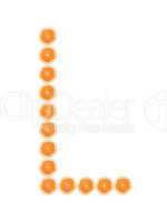 Letter "L" from orange slices isolated on white