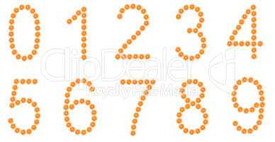 Numbers from orange slices isolated on white