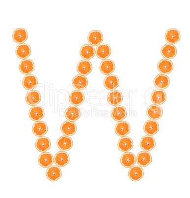 Letter "W" from orange slices isolated on white
