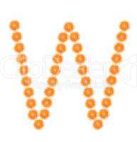 Letter "W" from orange slices isolated on white