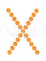 Letter "X" from orange slices isolated on white