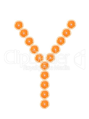 Letter "Y" from orange slices isolated on white