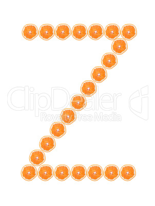 Letter "Z" from orange slices isolated on white