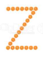 Letter "Z" from orange slices isolated on white