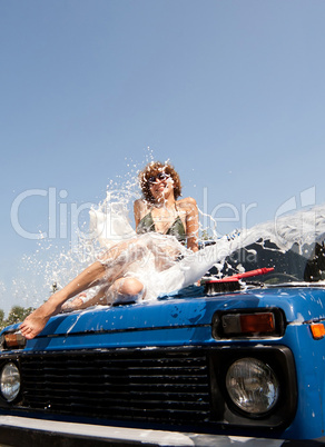 Girl in foam splash