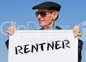 Senior mit Schild - Rentner