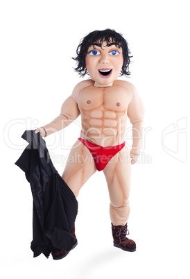 Man striptease mascot costume posing