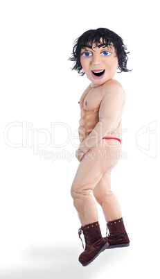 Man striptease mascot costume posing isolated