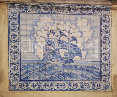 Windjammer picture on portuguese tiles