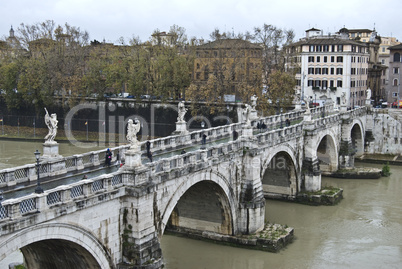 famous Ponte Sant Angelo in Rome in autumn