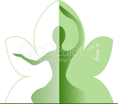Silhouette of a woman with green leafs