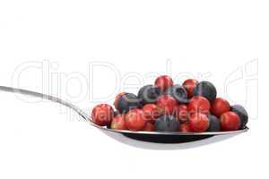 full spoon of blueberries and cranberries
