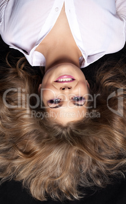 Beauty woman with pretty hair lay and smile