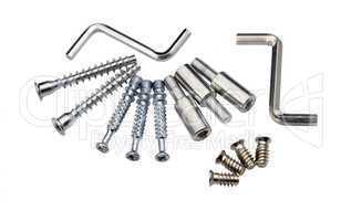 Set of modern bolts and screws for furniture assemblage