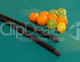 Fruits on billiards table