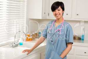 Smiling Attractive Mixed Race Doctor or Nurse in An Office