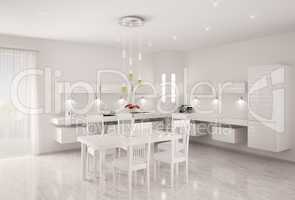 White kitchen interior 3d render