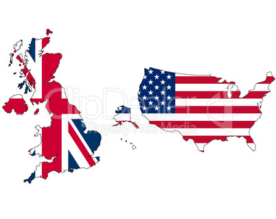UK and USA flag in map