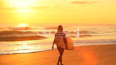 Young Surf Girl at Sunrise