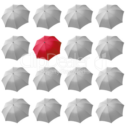 Red umbrella among white