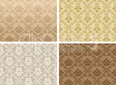 seamless damask pattern set